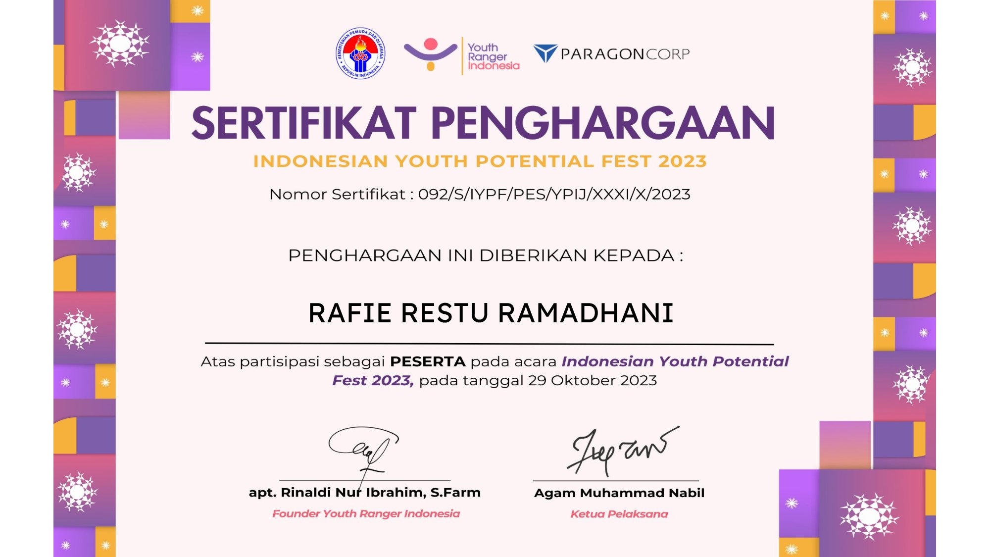 IYPF Participant Certificate